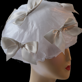 Designer Shower Caps - 133 - White Satin (ribbon bow)